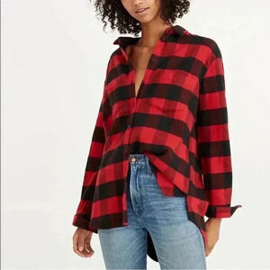 Madewell Oversized Buffalo Plaid Red Black Button Down Flannel Women’s Size XL